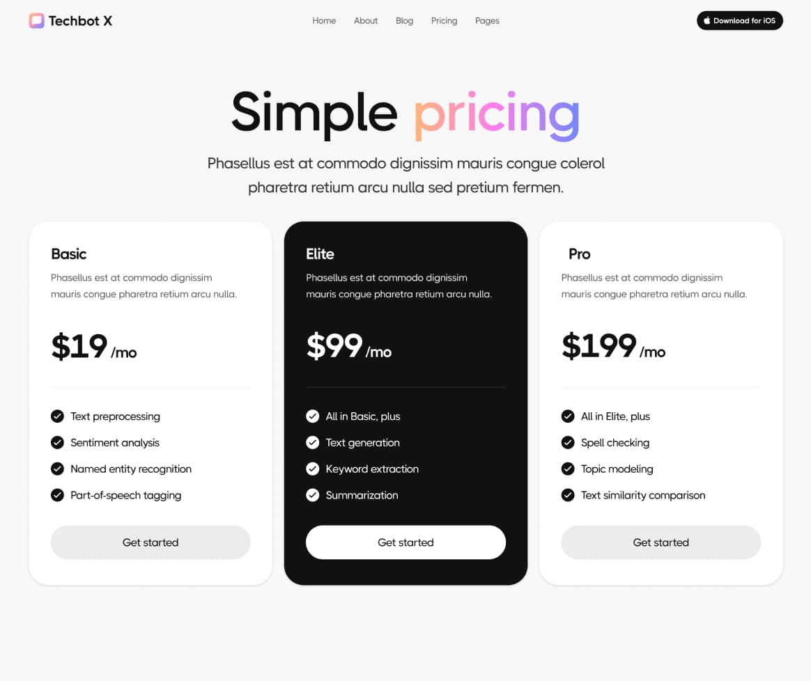 Techbot X - Pricing Page - AI App Webflow Template
