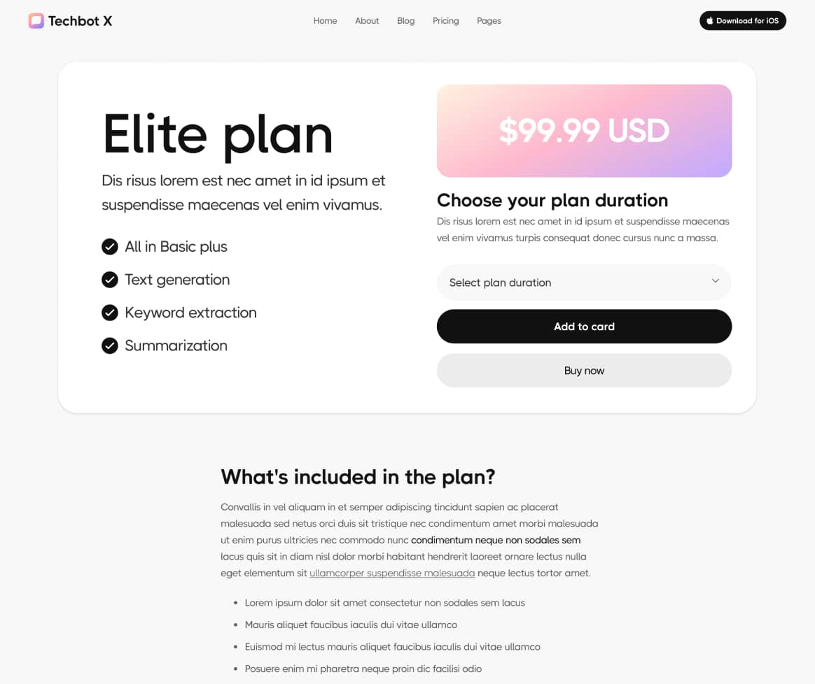 Techbot X - Pricing Single Page - AI App Webflow Template