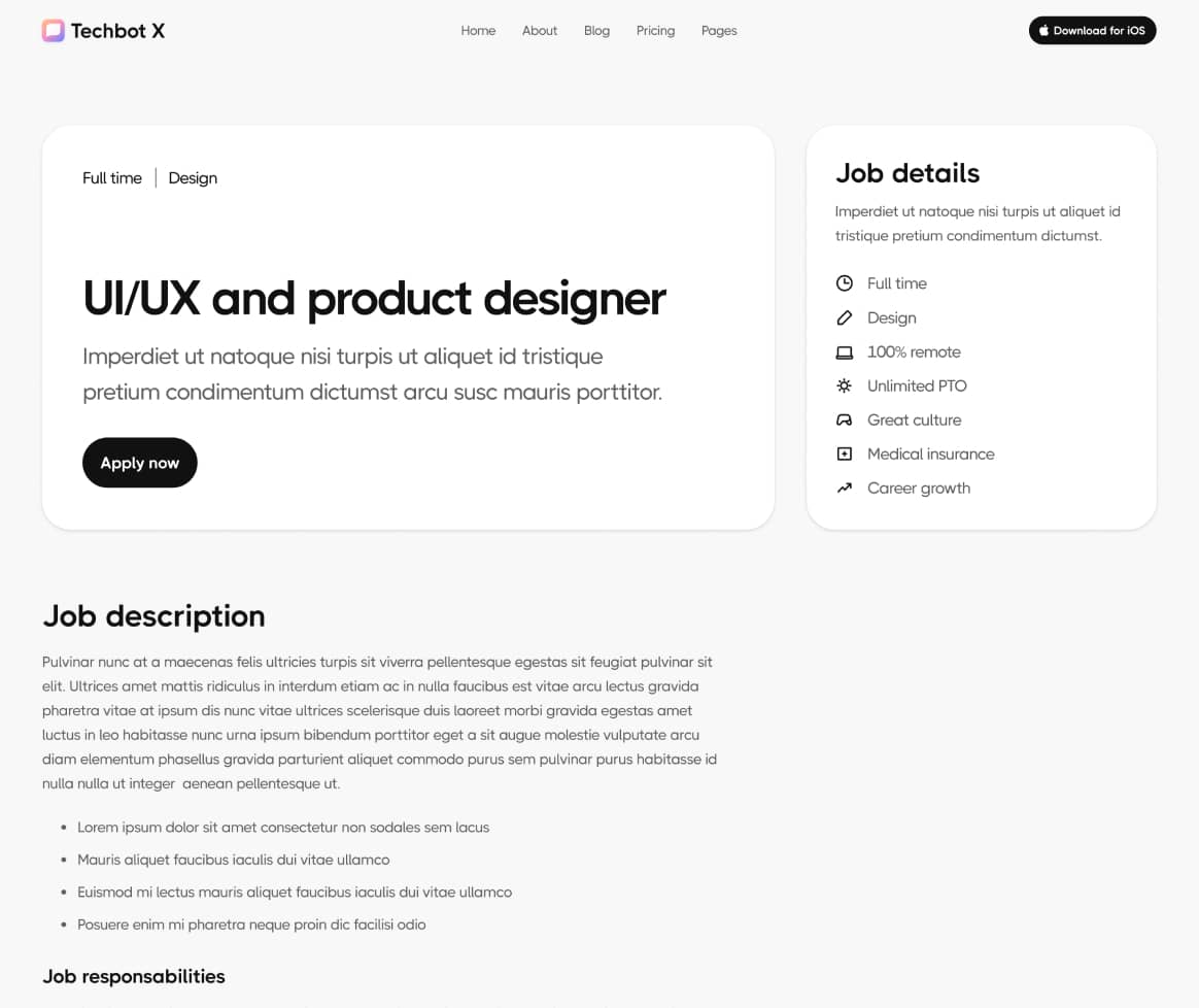Techbot X - Careers Single Page - AI App Webflow Template