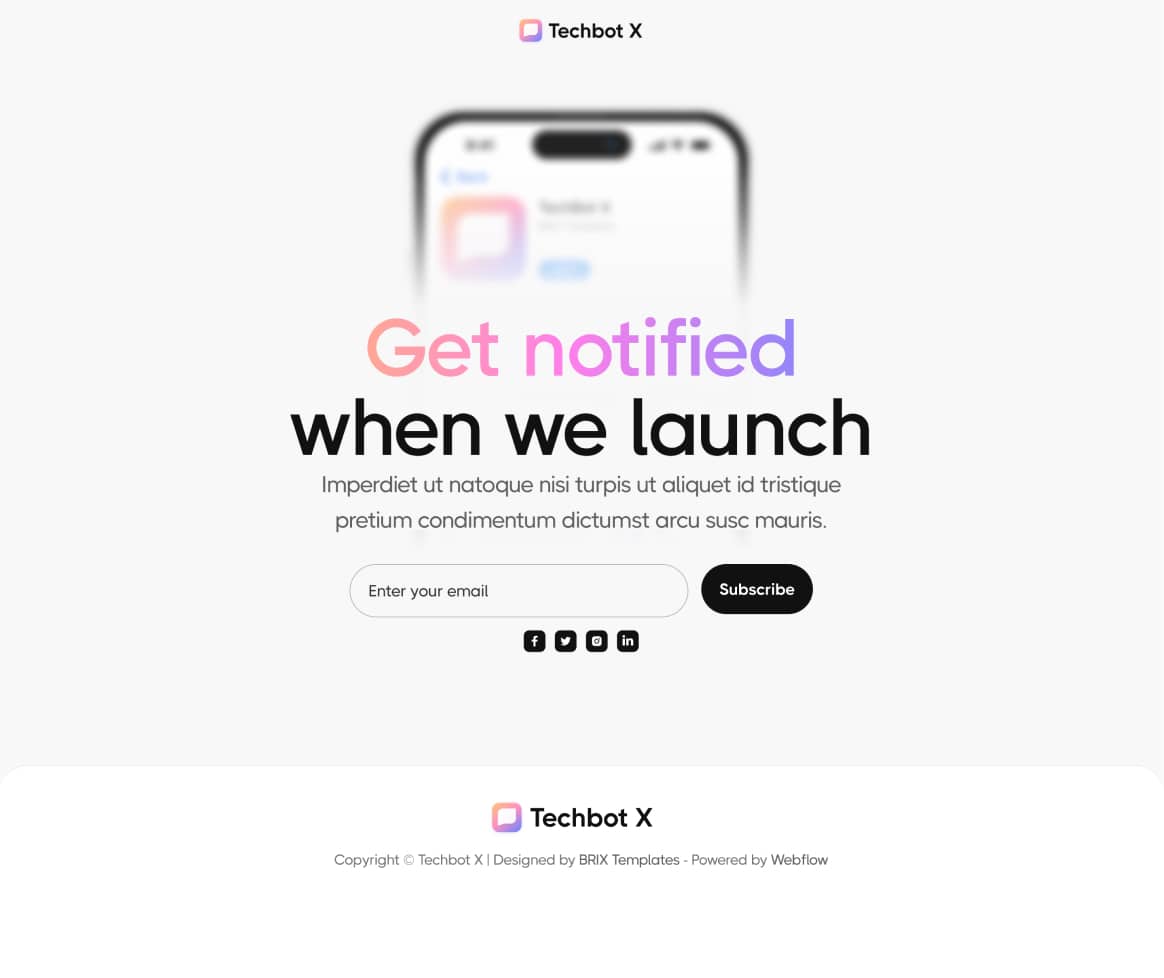 Techbot X - Coming Soon Page - AI App Webflow Template