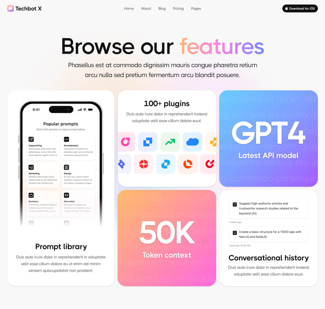 Techbot X - Features Page - AI App Webflow Template