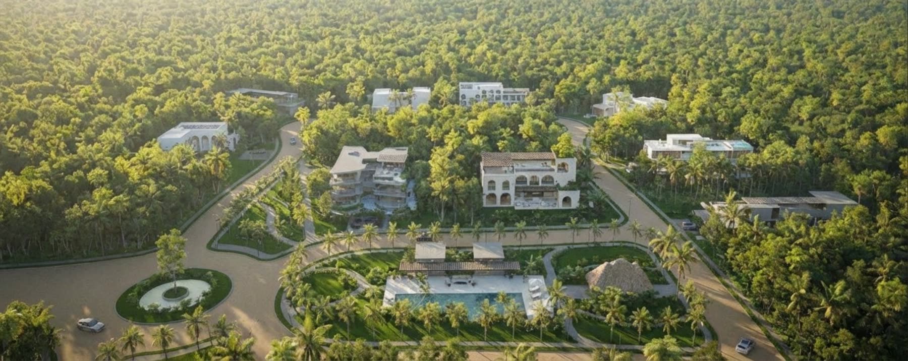 The Awen, the gated community in Tulum that holds the Genesis Collection, seen from the air