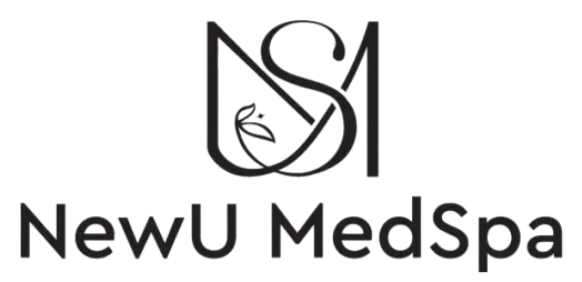 NewU MedSpa logo with stylized letters N, S, M intertwined and a leaf detail.