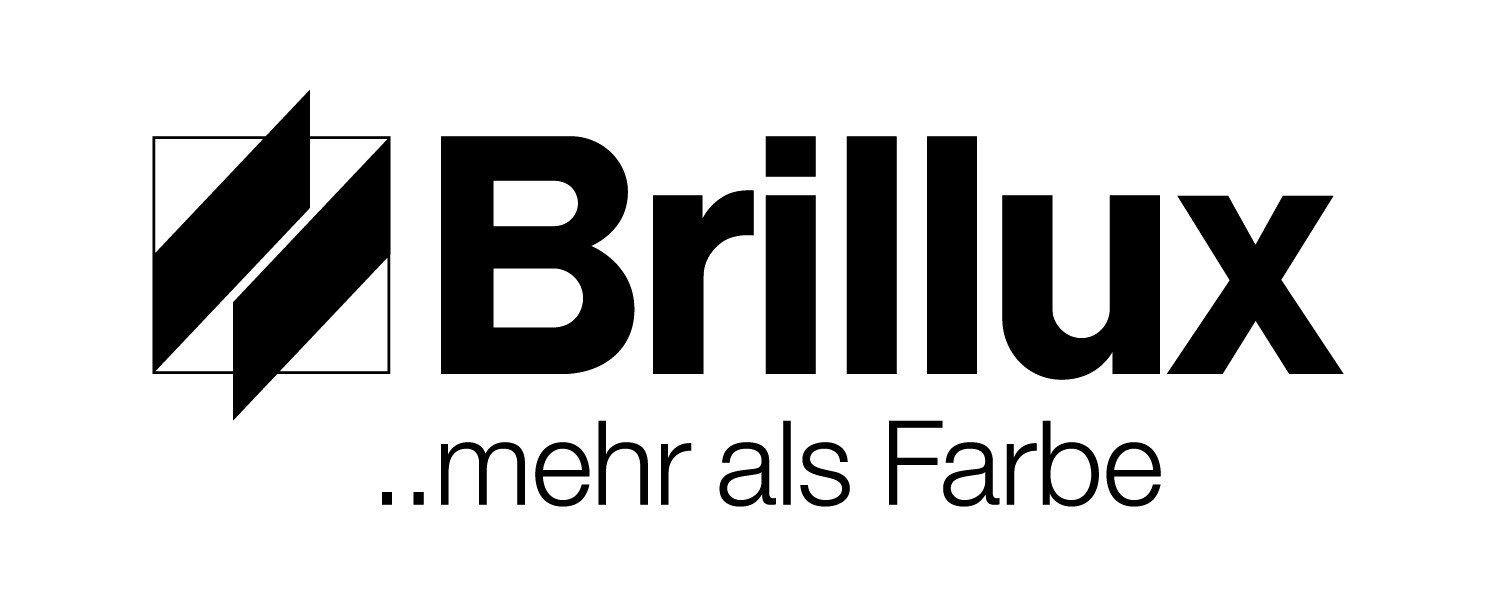 Logo firmy Brillux z hasłem „..mehr als Farbe”.