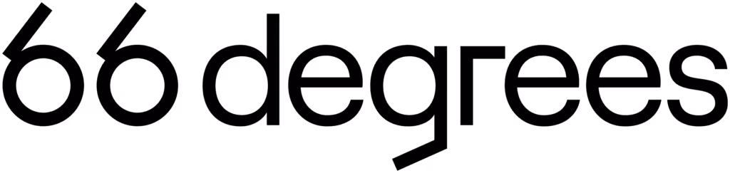 Logo with the text ‘66 degrees’ stylized in black on a transparent background.