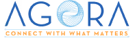 AGORA logo with tagline 'Connect with what matters' in orange text below the name.