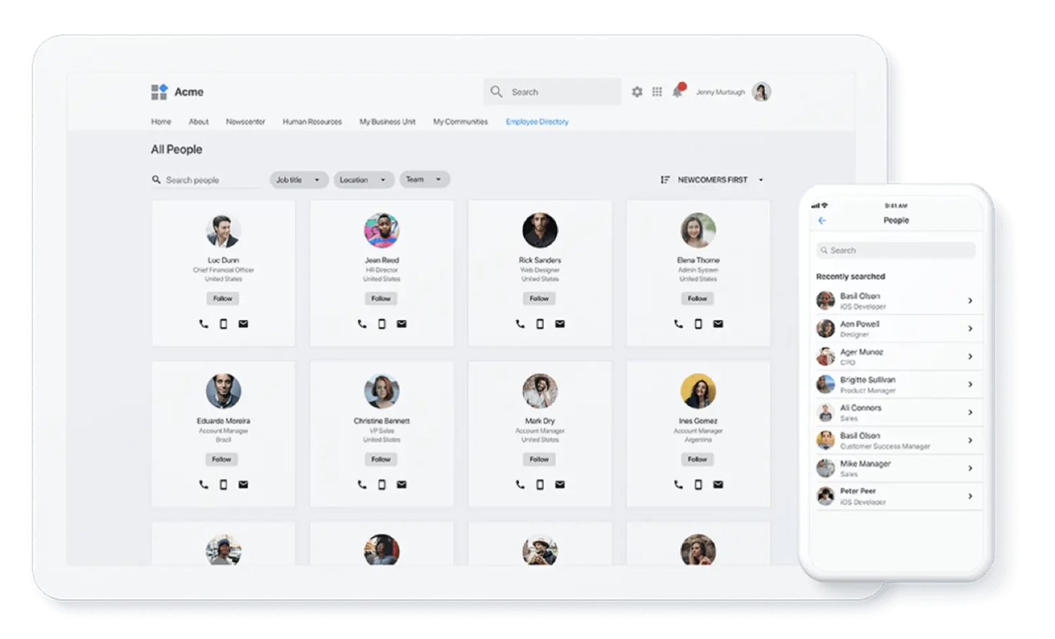intranet example showing employee directory