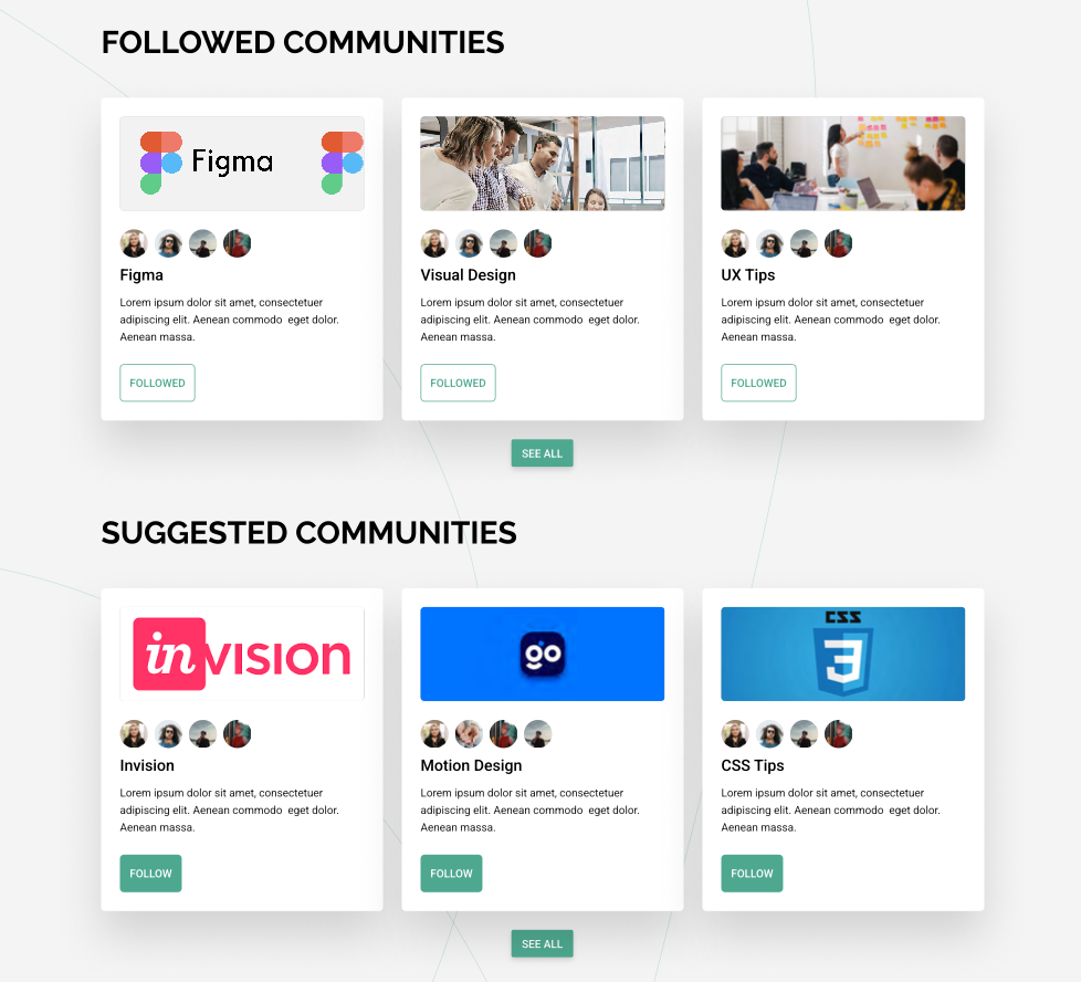 intranet screenshot of community interest groups