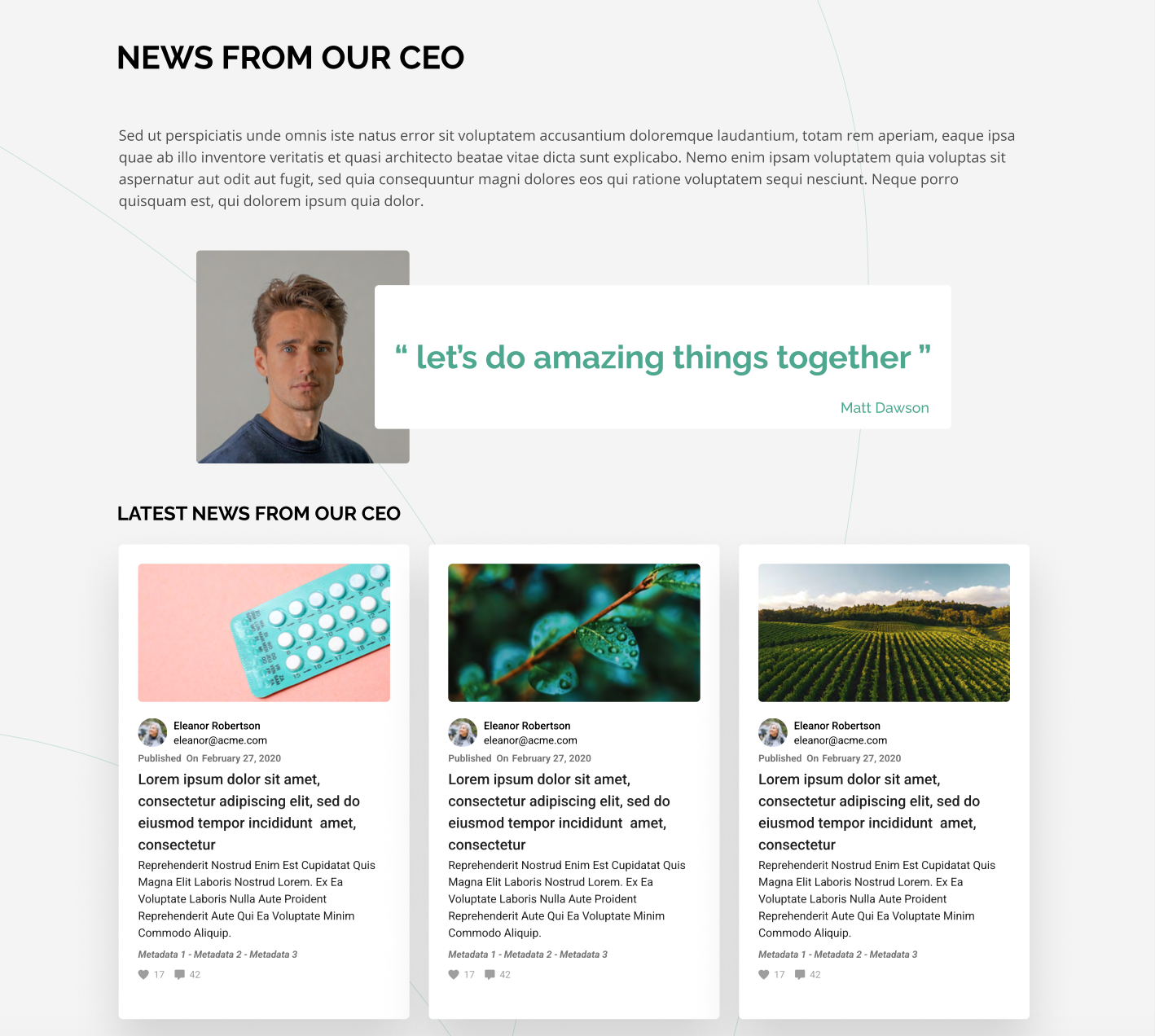 intranet screenshot showing news from ceo