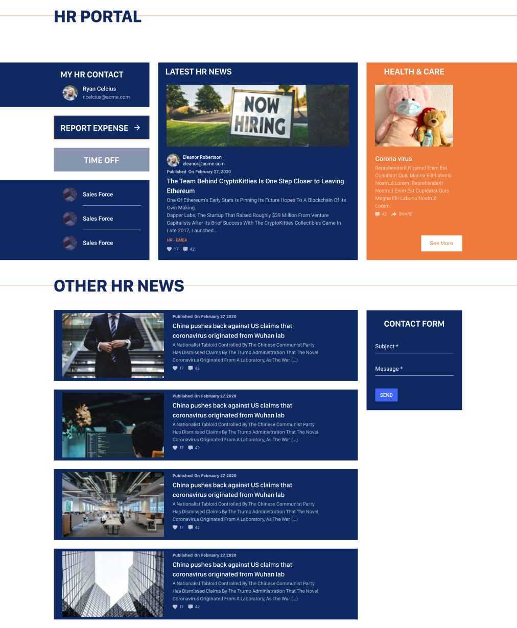 intranet screenshot showing HR portal