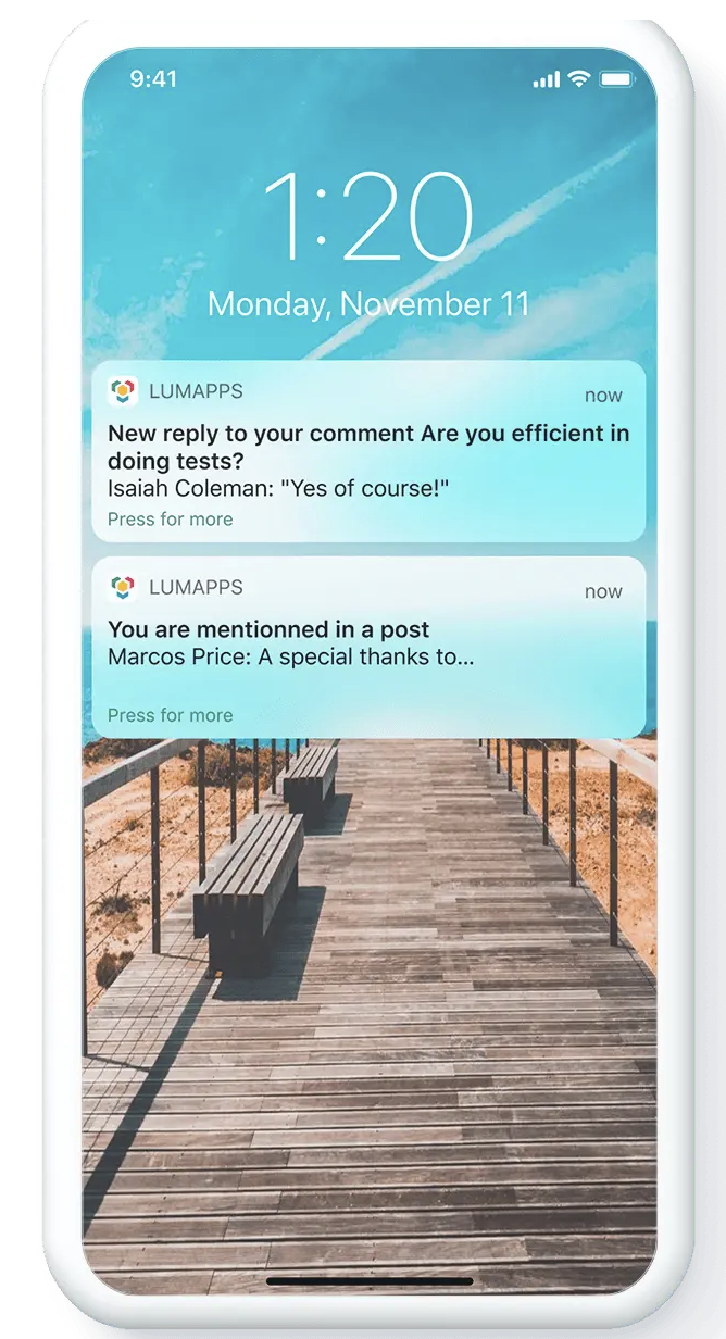 intranet example of mobile notifications on iphone