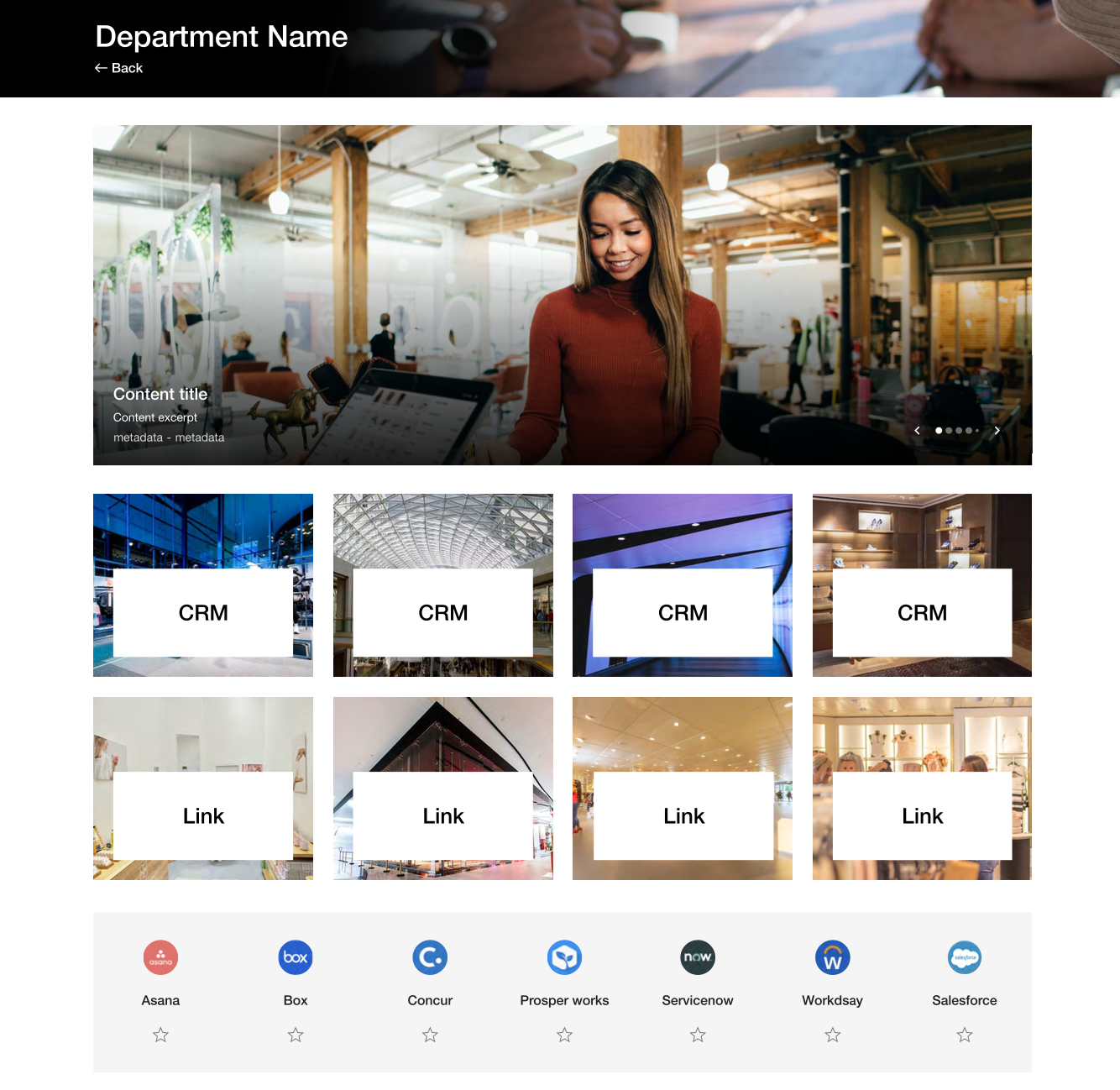 intranet example screenshot of department landing page