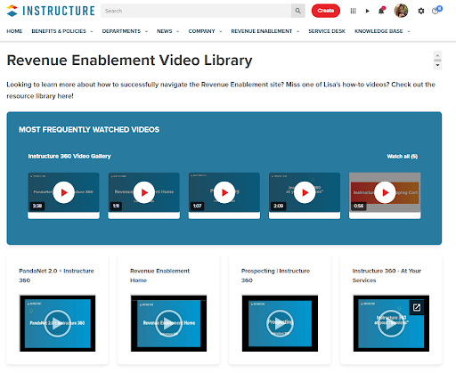 screenshot of video learning in Instructure's employee platform