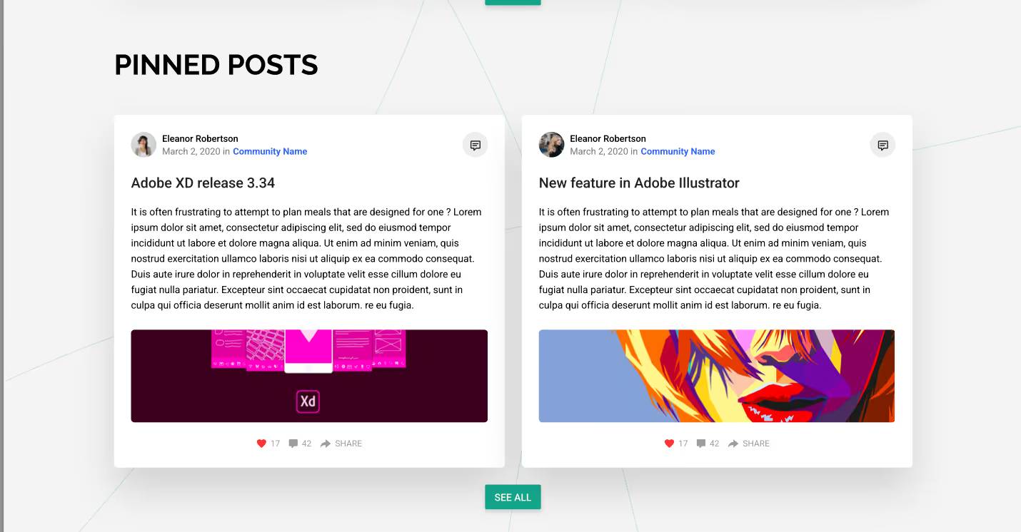 screenshot showing how to pin posts in an intranet design