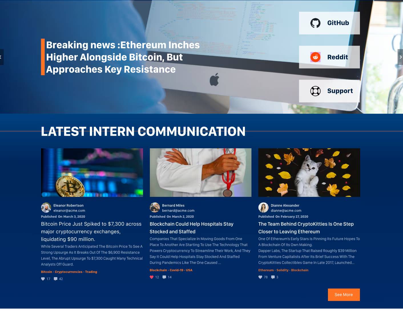 screenshot showing intranet homepage with breaking news