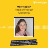 Portrait of Mary Kaplan, Head of Product Marketing, with a yellow background and text accents.