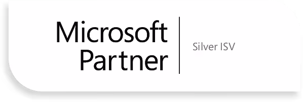 Microsoft Partner Silver ISV badge with black and gray text on a white rounded rectangle.