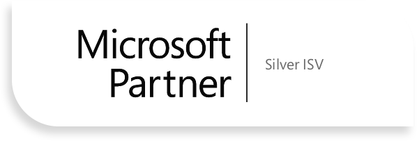 Microsoft Partner Silver ISV badge with black and gray text on a white rounded rectangle.