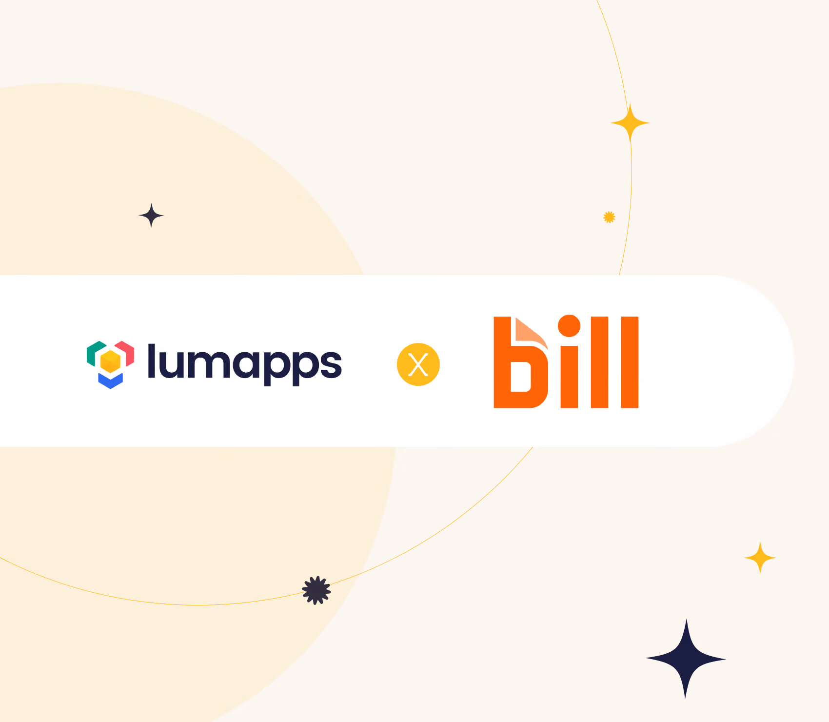 Lumapps and Bill logos side by side with a yellow circle and 'x' between them.