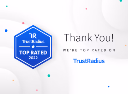 TrustRadius Top Rated 2022 badge with text saying Thank You, We're Top Rated on TrustRadius.