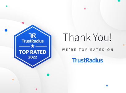 TrustRadius Top Rated 2022 badge with text saying Thank You, We're Top Rated on TrustRadius.