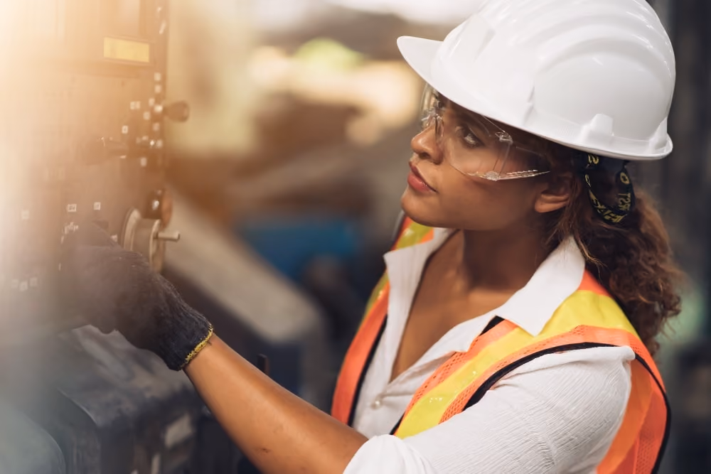 Woman completing frontline employee training.