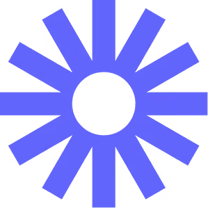 Blue circular burst design with twelve evenly spaced rays radiating from a central circle.