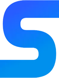 Blue gradient stylized letter S with rounded edges on a white background.