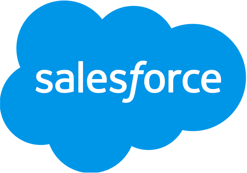 Salesforce logo with white text inside a blue cloud shape.