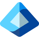 Blue geometric triangular logo with overlapping shades forming a stylized diamond shape.