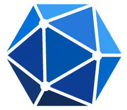 Blue polyhedral shape with five white nodes connected by white lines forming a network.