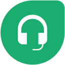 White headset icon with microphone on a rounded green square background.