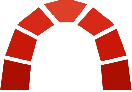 Red segmented arch shape with black gaps on a transparent background.