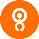 White abstract circular chain link logo on an orange background.