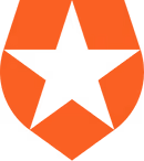 Black star centered on an orange shield-shaped background.