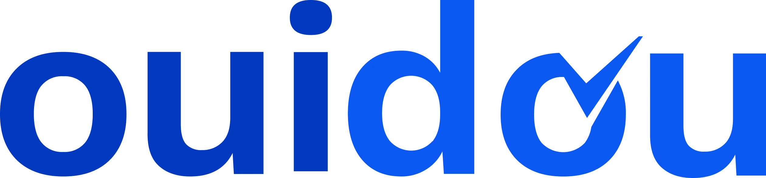 Blue wordmark logo spelling 'ouidou' with a checkmark integrated in the letter 'o'.