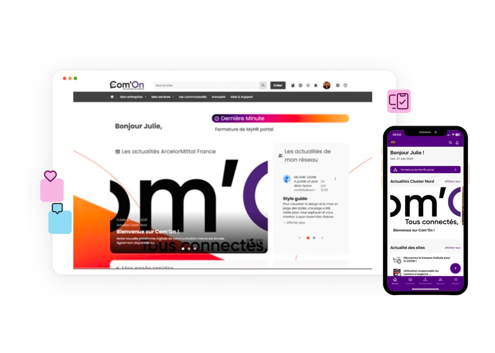 Com'On, la plateforme ArcelorMittal France, sur ordinateur et sur mobile