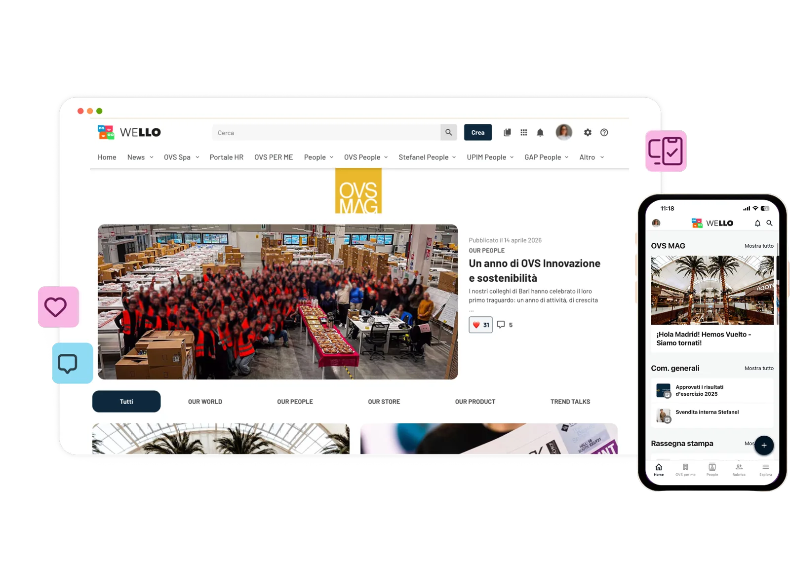 WELLO, l’application collaborateurs d’OVS, sur ordinateur et sur mobile