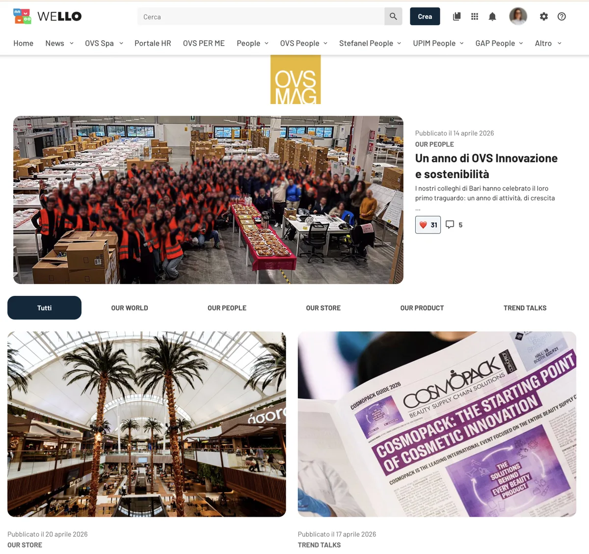 Fil d’actualités OVS MAG dans WELLO