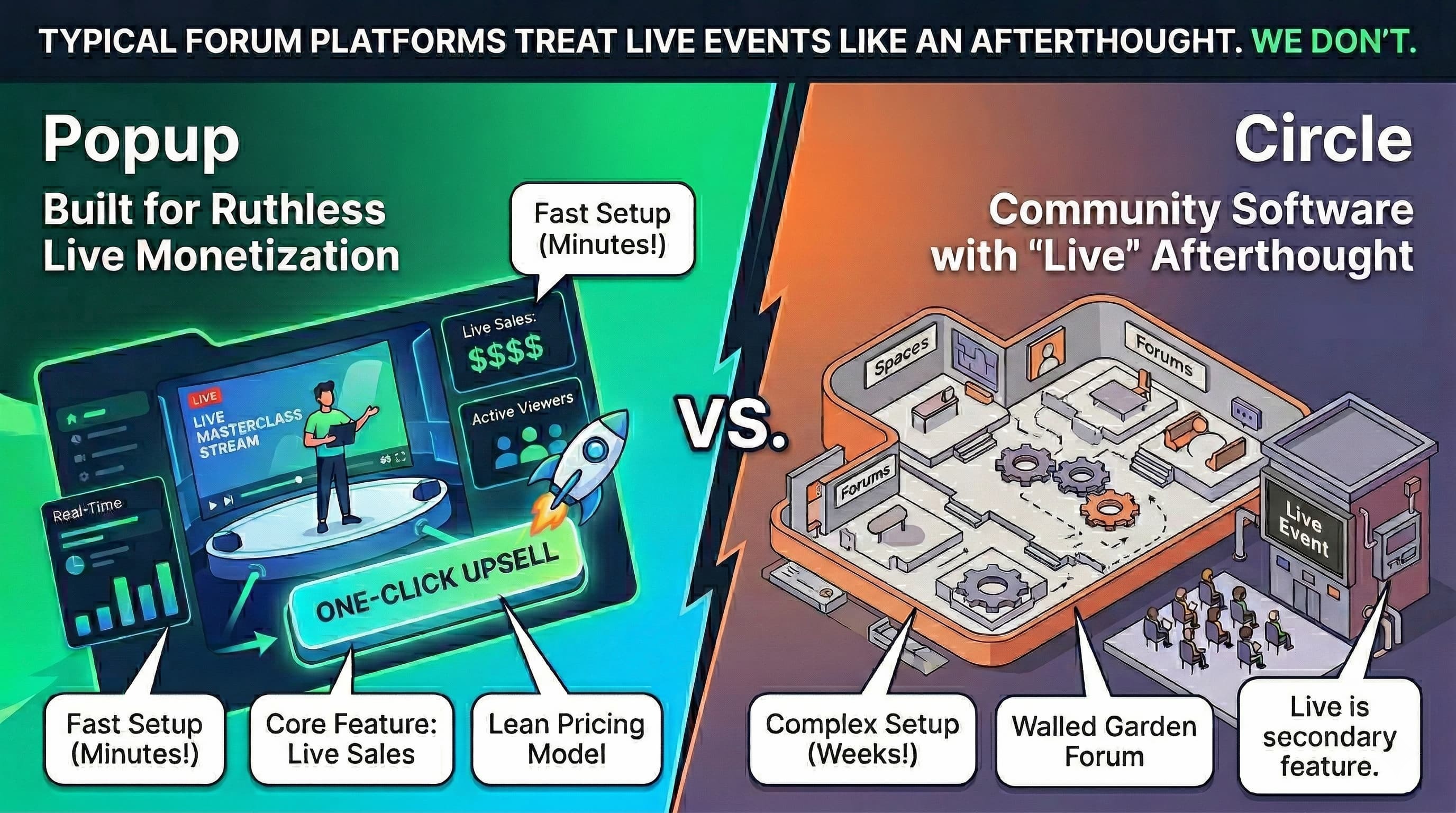 Circle vs Popup: community platform vs live monetization for paid masterclasses