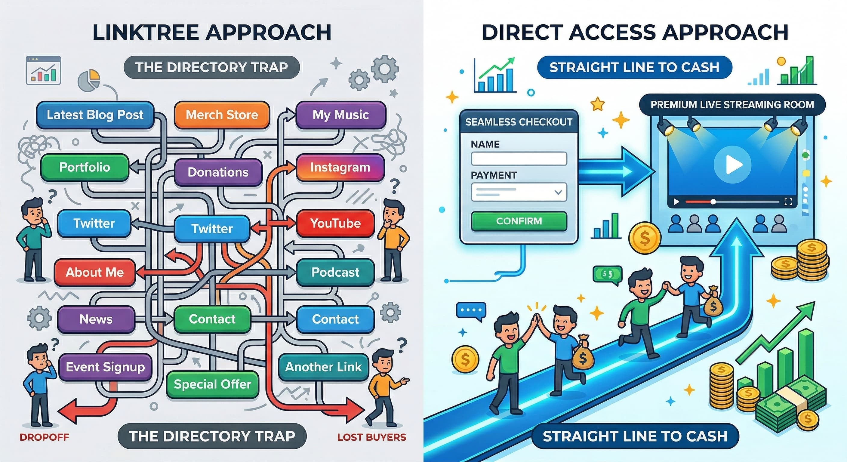 Linktree vs Popup: link-in-bio directory vs direct live event sales funnel
