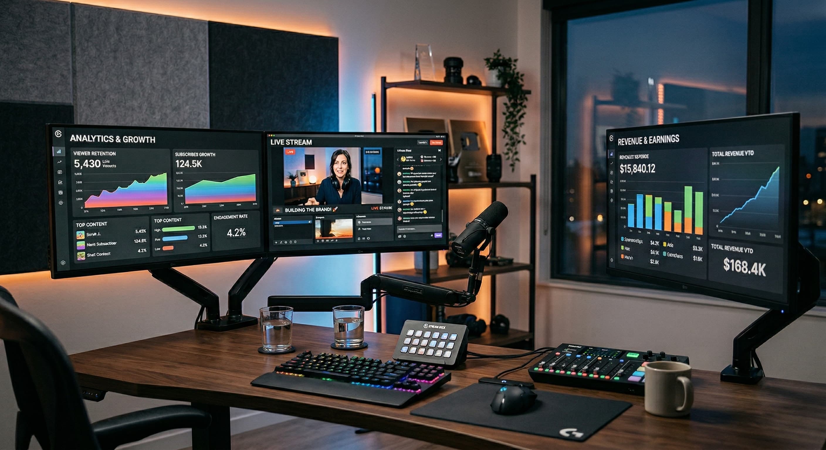 A sleek creator studio setup representing a top creator economy platform.