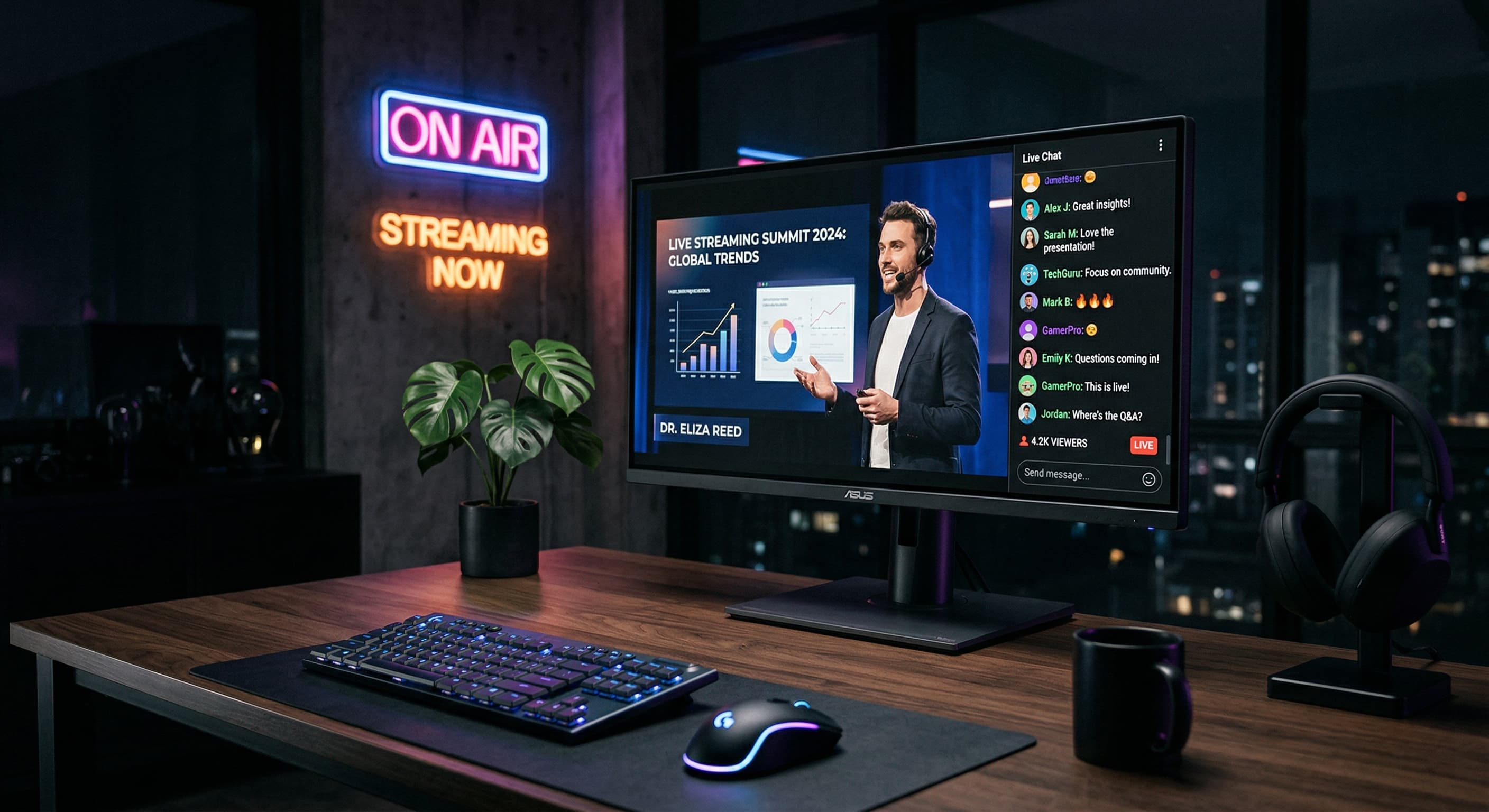 A monitor showing a live presentation, representing modern webinar examples.