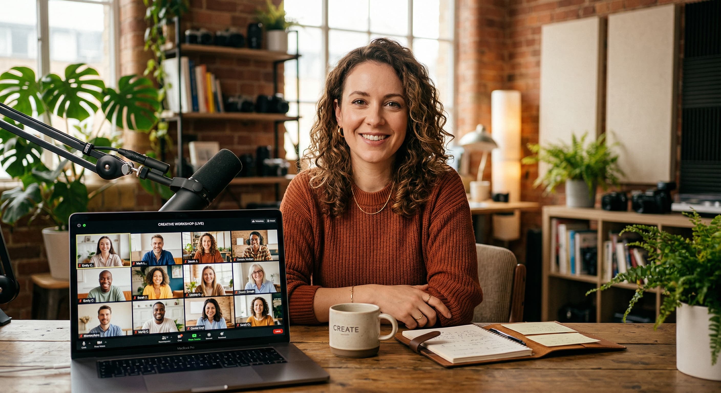 A creator hosting an engaging virtual workshop from their studio.