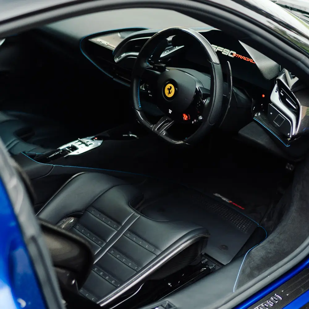 Ferrari steering wheel and cockpit after precision interior detailing