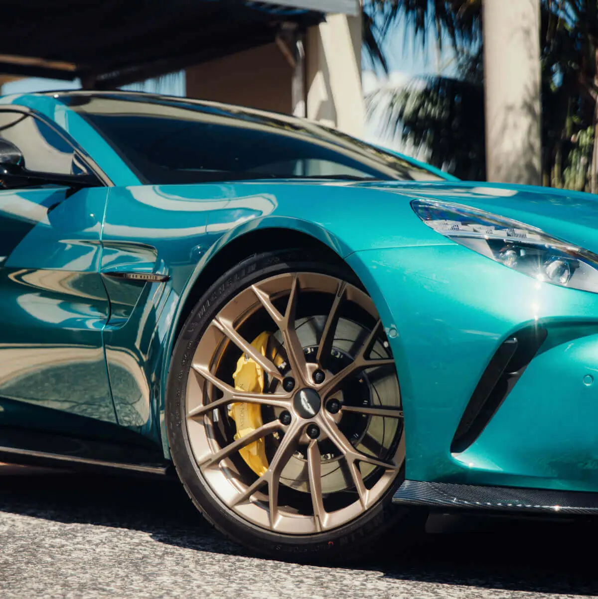 Aston Martin alloy wheel and brake caliper sealed with ceramic coating protection