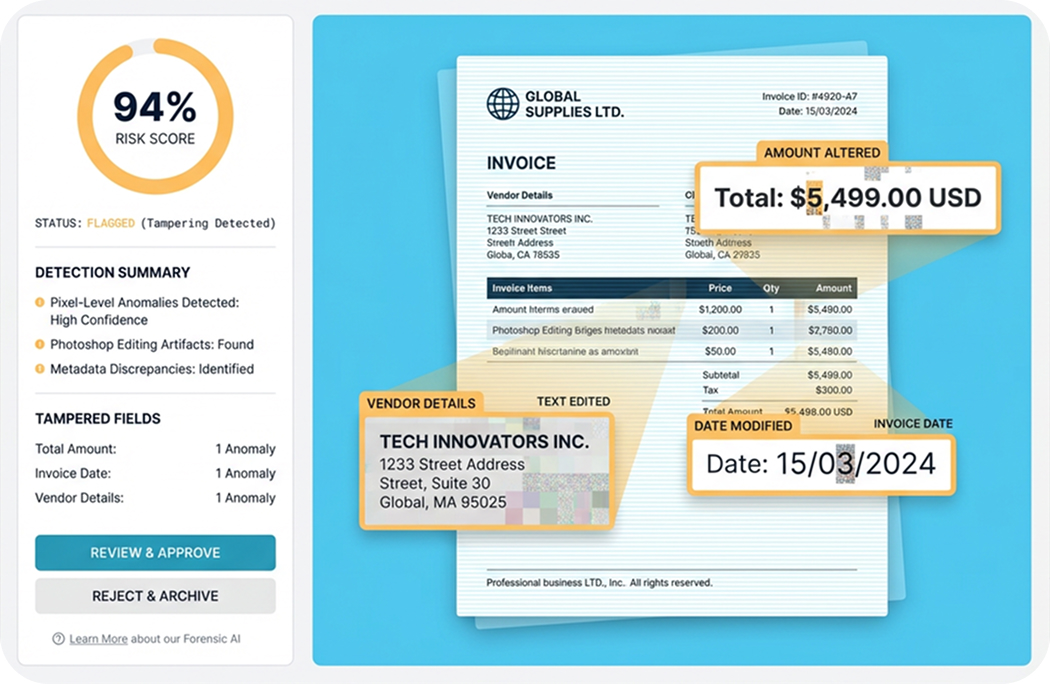 Detect invoice photoshop and editing