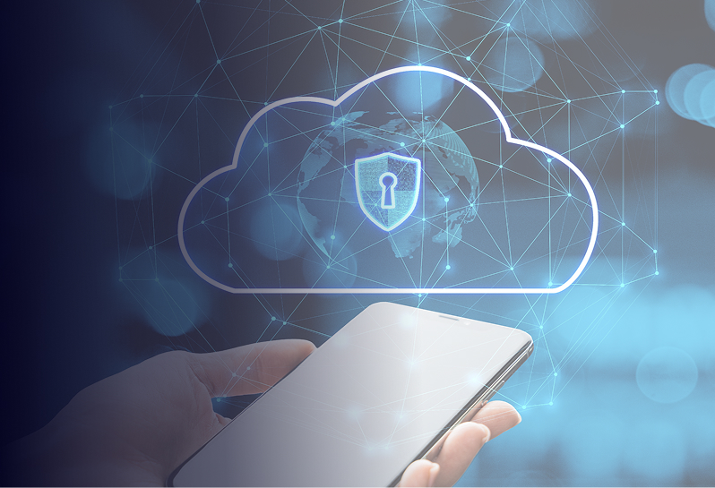 Digital wireframe hand reaching toward a glowing dotted representation of Earth on a dark background.