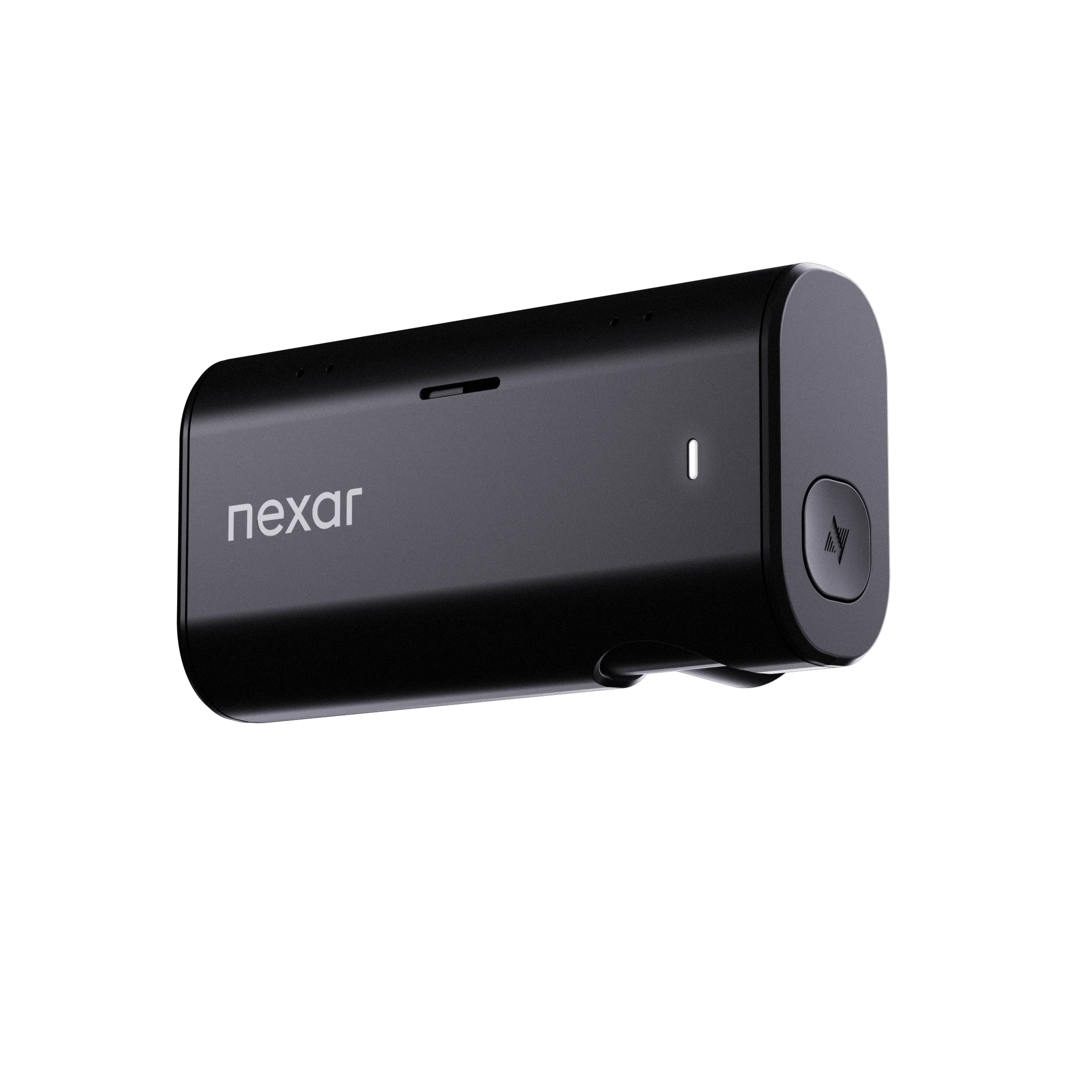 Black rectangular Nexar device with rounded edges and a small button on one end.