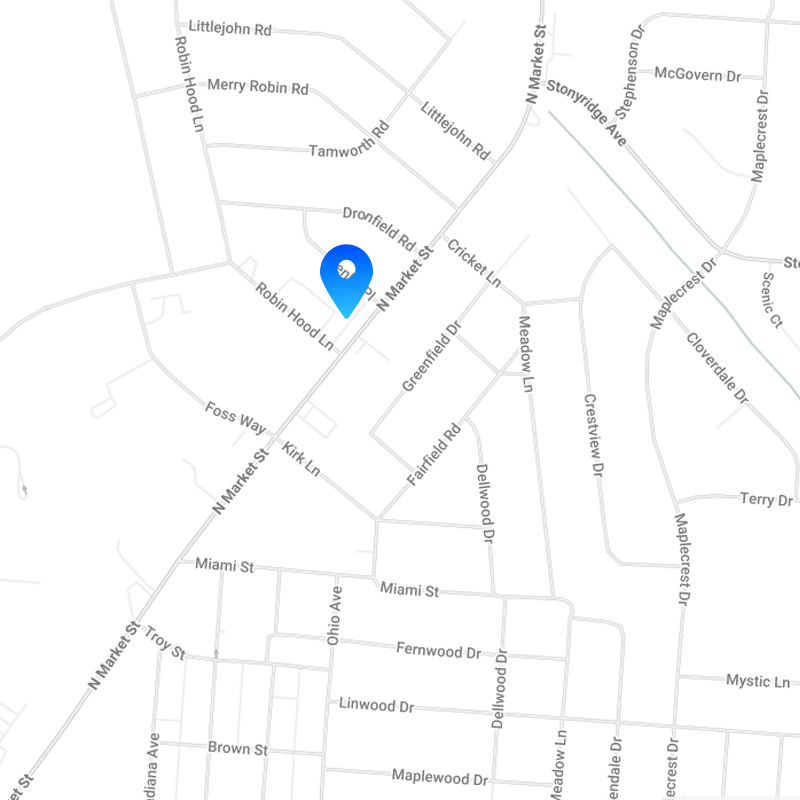 Map showing streets including N Market St, Robin Hood Ln, Littlejohn Rd, Stonyridge Ave, and Maplecrest Dr with a blue map pin on N Market St near Robin Hood Ln.